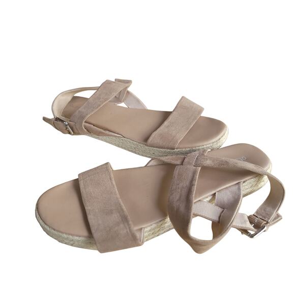 Old Navy Sandals Size 10 Tan Faux Suede Platform Sandal Espadrille Summer - Picture 1 of 9